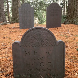 The headstones and shared foot stone of Mary Elizabeth Taylor Goodrich (left) and Henrietta Ismon Goodrich Rothwell (left)